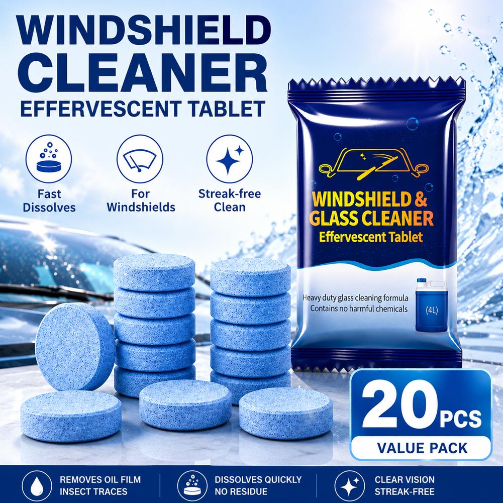 Glass Cleaner Streak - أقراص فوارة لتنظيف زجاج السيارة، مزيل